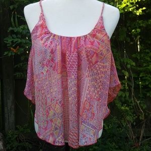 Frenzee Coral Print Pattern Flowy Crop Top